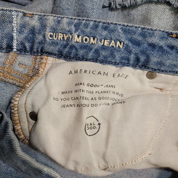 American Eagle Curvy Mom Jeans 4 R High Rise Stretch Medium Light Wash Denim - Picture 5 of 13